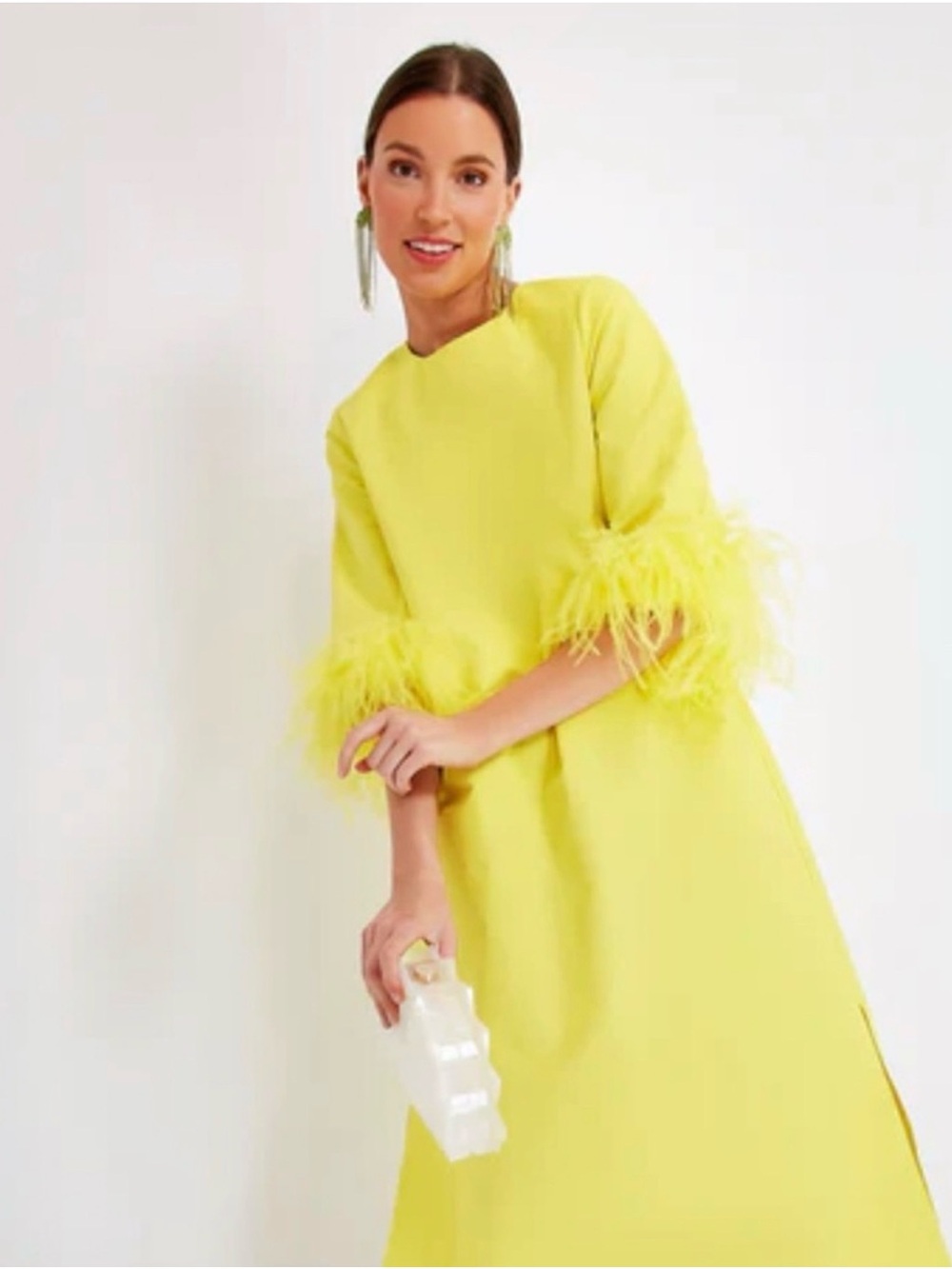 Tuckernuck Lemon Yellow Feather-Trim Midi Dress - Picture 4 of 16